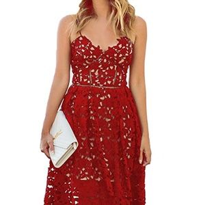 Elegant Red Crotchet Midi Dress